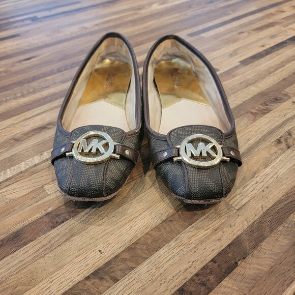 MK Michael Kors Fulton Moccasin Brown Monogram Flat Slip On Shoes - Picture 4 of 16